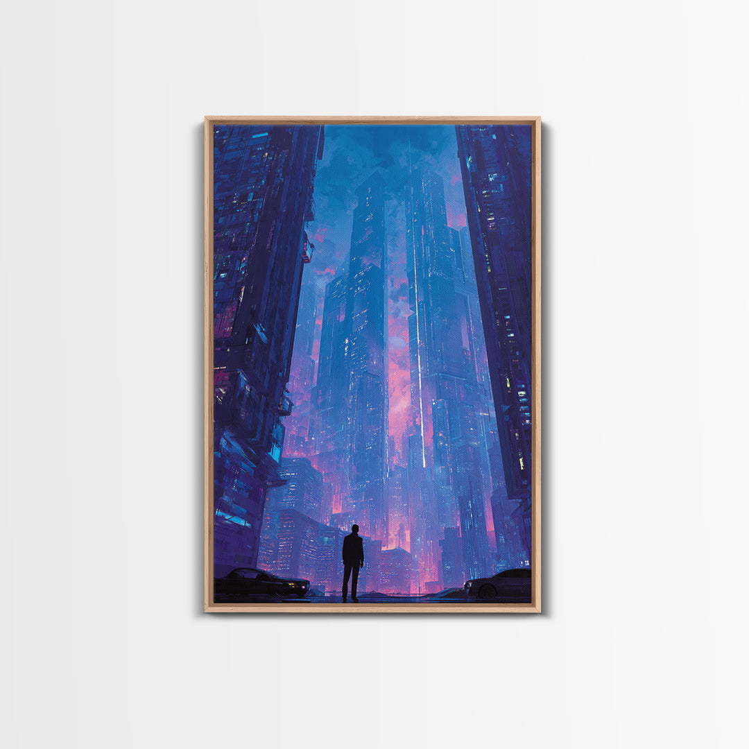 Sleek Chrome City Skyline Canvas Print, Futuristic Art, Digital Art Print, Living Room Decor, Abstract Art, Future, FUT-2x3-9