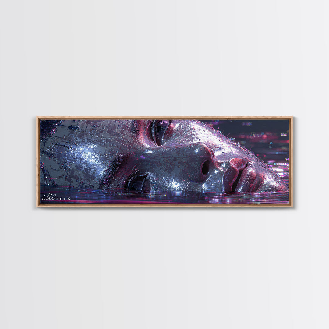Abstract Ai Face Formed from Light Fragments Framed Canvas Print, Futuristic Art, Digital Poster, Living Room Decor, Future, FUT-3x1-18