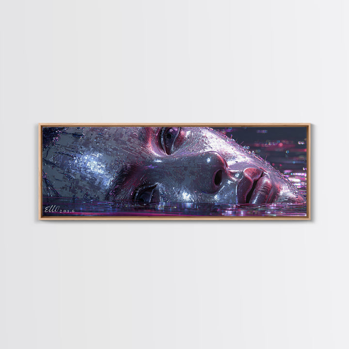 Abstract Ai Face Formed from Light Fragments Framed Canvas Print, Futuristic Art, Digital Poster, Living Room Decor, Future, FUT-3x1-18