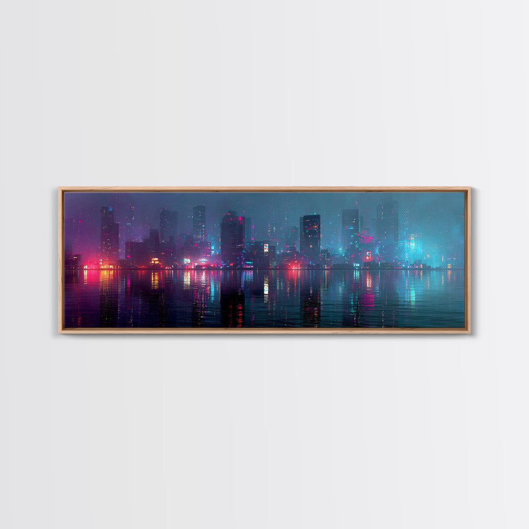 Floating Glass Architecture Above Reflective Water Canvas Print, Futuristic Art, Living Room Decor, Watercolor Art, Future, FUT-3x1-19