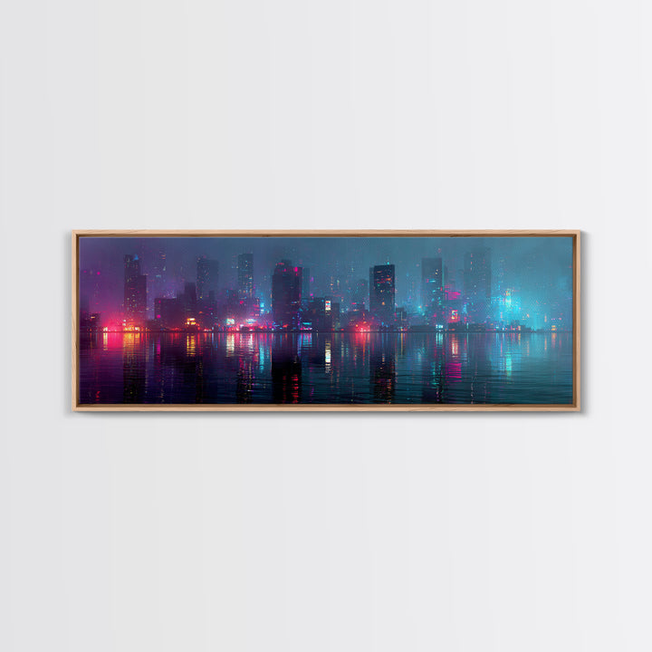 Floating Glass Architecture Above Reflective Water Canvas Print, Futuristic Art, Living Room Decor, Watercolor Art, Future, FUT-3x1-19