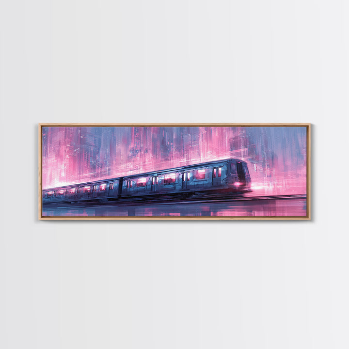 Transparent Train Speeding Through Light Tunnels Framed Canvas Print, Futuristic Art, Art Print, Living Room Decor, Future, FUT-3x1-27