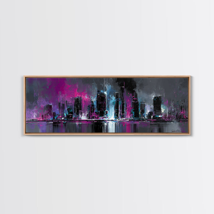 Sleek Chrome City Skyline Canvas Print, Futuristic Art, Wall Decor, Living Room Decor, Abstract Art, Future, Modern Wall Art, FUT-3x1-41