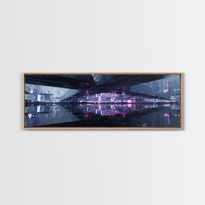 Floating Glass Architecture Above Reflective Water Canvas Print, Futuristic Art, Unique Wall Art, Living Room Decor, Future, FUT-3x1-43