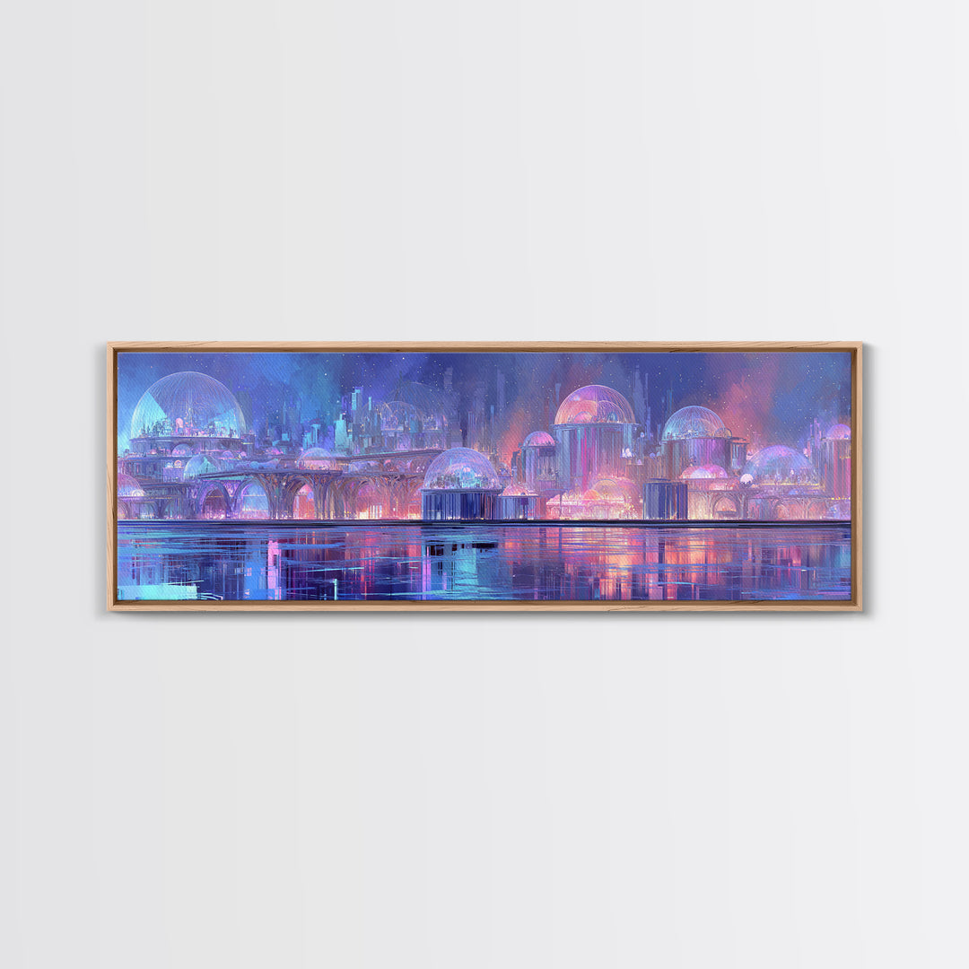 Futuristic Botanical Greenhouse Framed Canvas Print, Futuristic Art, Victorian Decor, Living Room Decor, Oil Painting, Future, FUT-3x1-58