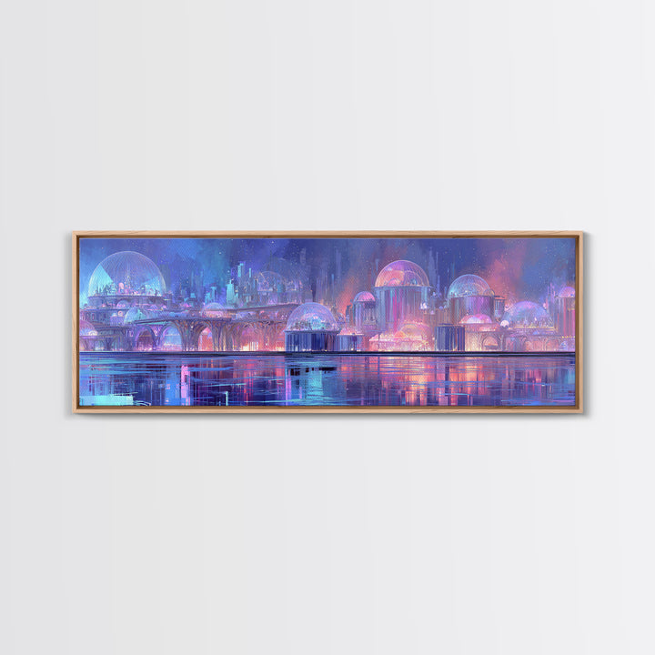 Futuristic Botanical Greenhouse Framed Canvas Print, Futuristic Art, Victorian Decor, Living Room Decor, Oil Painting, Future, FUT-3x1-58