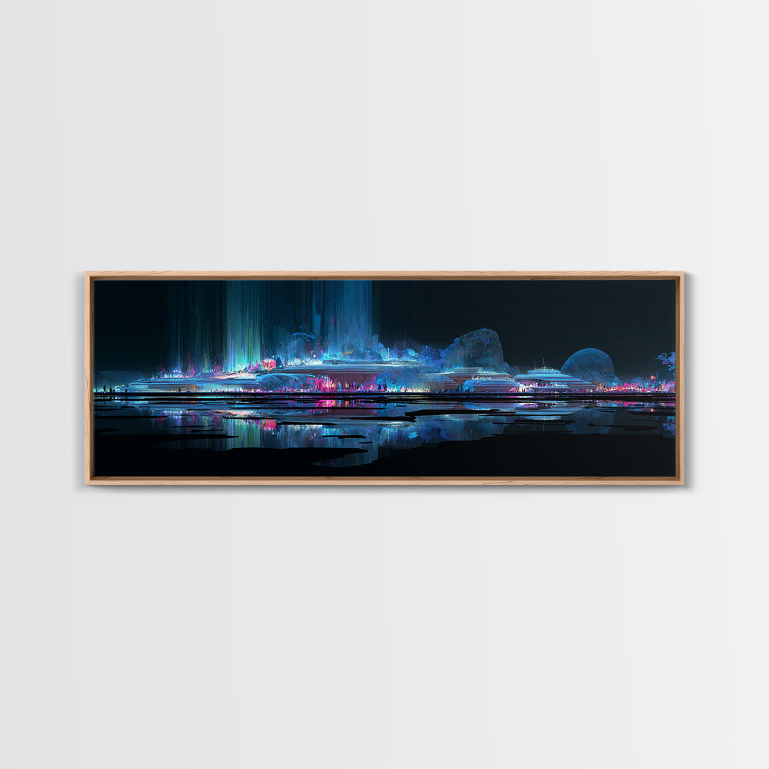 Bioluminescent Garden in a Future Habitat Framed Canvas Print, Futuristic Art, Digital Art, Living Room Decor, Fine Art, Future, FUT-3x1-68
