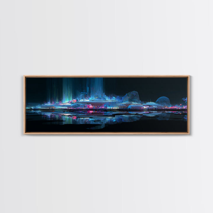 Bioluminescent Garden in a Future Habitat Framed Canvas Print, Futuristic Art, Digital Art, Living Room Decor, Fine Art, Future, FUT-3x1-68