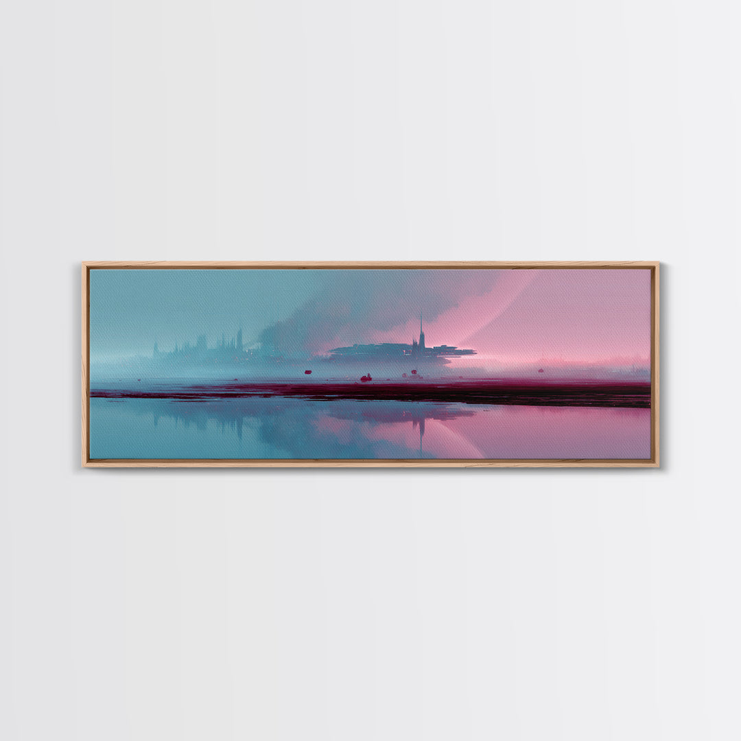 Minimal Spacecraft over a Clean Planet Horizon Canvas Print, Futuristic Art, Canvas Painting, Living Room Decor, Oil Painting, FUT-3x1-71