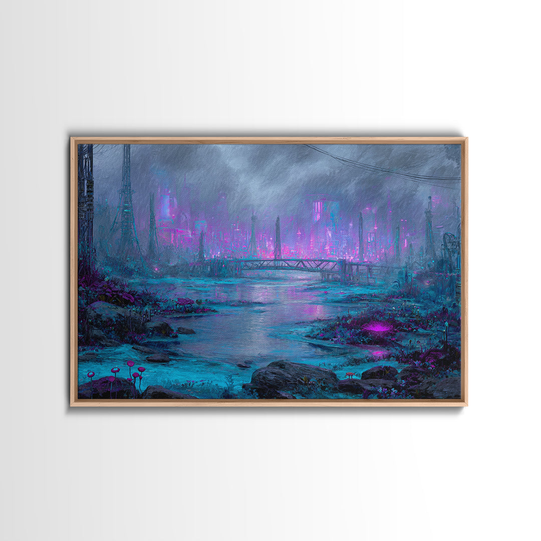Bioluminescent Garden in a Future Habitat Canvas Print, Futuristic Art, Digital Art, Living Room Decor, Oil Painting, Future, FUT-3x2-32