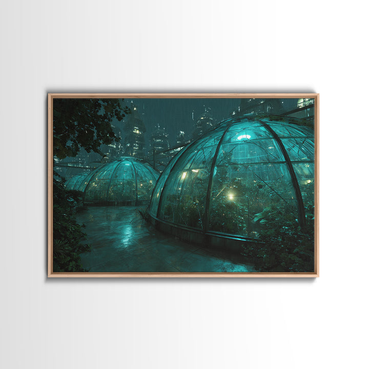 Futuristic Botanical Greenhouse Framed Canvas Print, Futuristic Art, Neutral Decor, Living Room Decor, Fine Art, Future, FUT-3x2-70