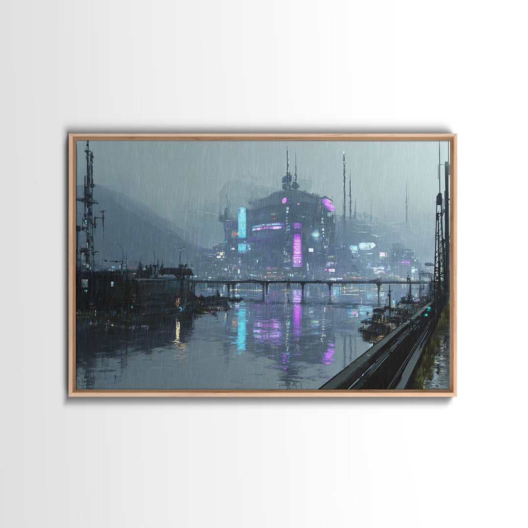 White and Blue Utopian Megastructure Canvas Print, Futuristic Art, Unique Home Decor, Living Room Decor, Fine Art, Future, FUT-3x2-88