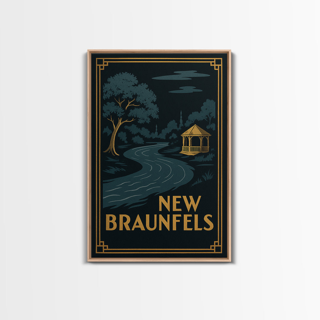 New Braunfels Texas Travel Poster, Canvas Print, Black Gold City Wall Art, New Braunfels Wall Art, Travel Wall Art, Living Room Wall Art