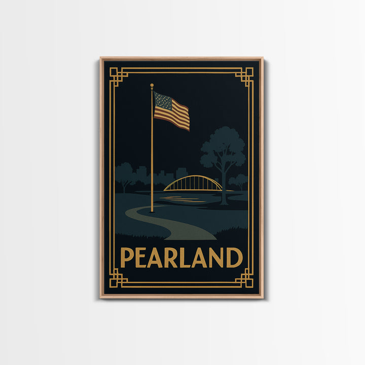 Pearland Texas Travel Poster, Framed Canvas Print, Luxury Art Deco Poster, Pearland Wall Art, Vintage City Art, Living Room Wall Art