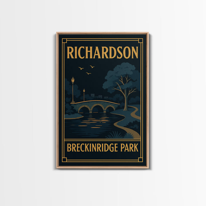 Richardson Texas Travel Poster, Framed Canvas Print, Black Gold City Wall Art, Richardson City Art, Fine Art Print, Vintage Travel Print