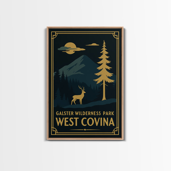 West Covina California Travel Poster, Canvas Print, Gold Art Deco Wall Art, West Covina Poster Print, Vintage City Art, Mid Century Wall Art