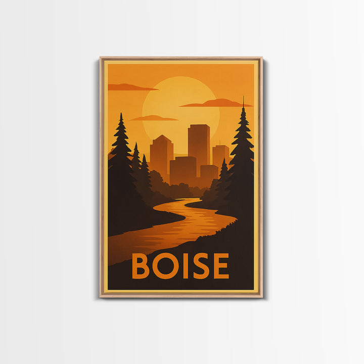 Boise Travel Poster, Canvas Print, Gold Art Deco Poster Art, Boise Wall Art, City Illustration, City Art Print, Gift For Travelers