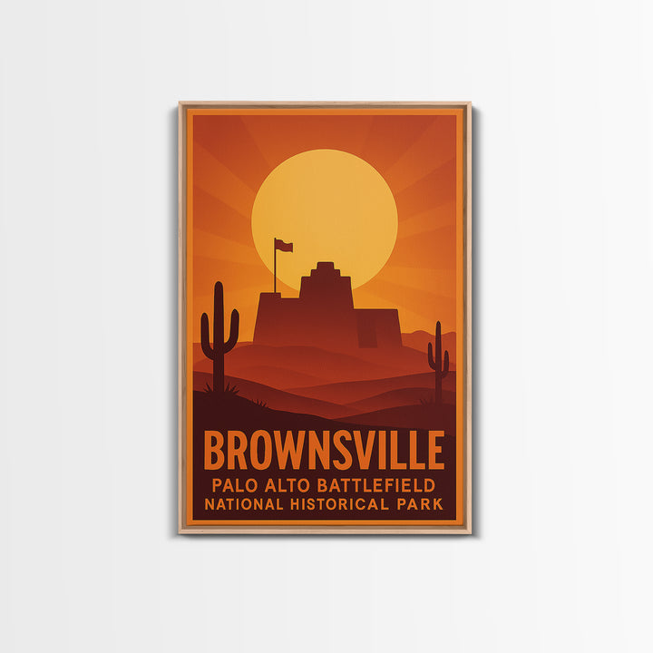 Brownsville Travel Poster, Framed Canvas Print, Golden Travel Poster Art, Brownsville City Art, Travel Poster Art, Mid Century Wall Art
