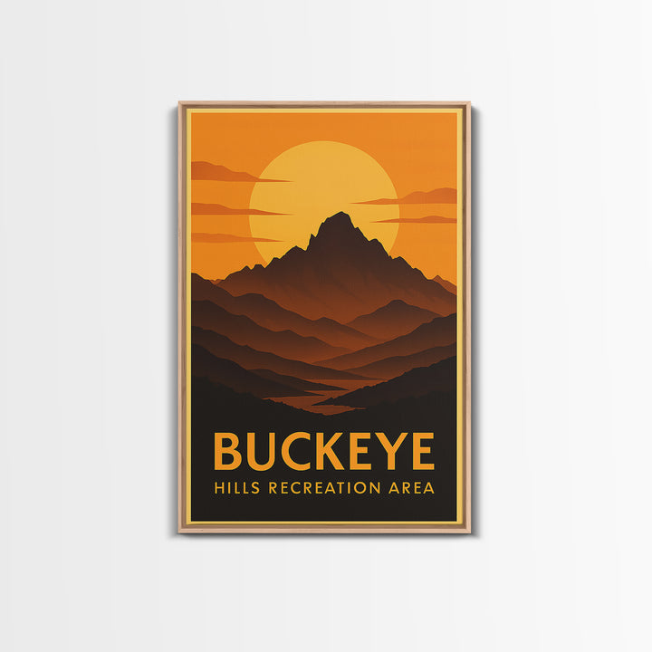 Buckeye Travel Poster, Canvas Print, Warm Sunset Silhouette Art, Buckeye Travel Art, Travel Wall Art, Eclectic Wall Decor, City Art Print