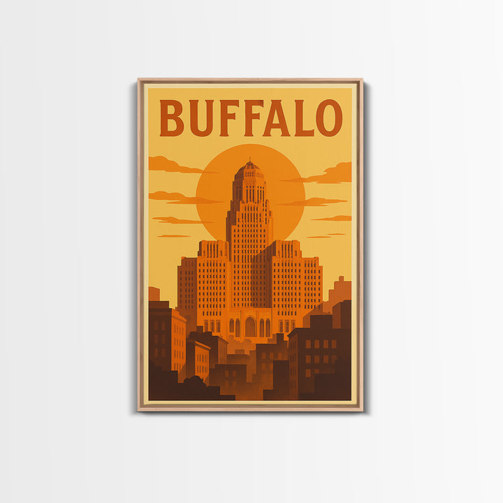 Buffalo New York Travel Poster, Canvas Print, Golden Travel Poster Art, Buffalo Art Print, Wanderlust Decor, Modern Wall Decor, Wall Art