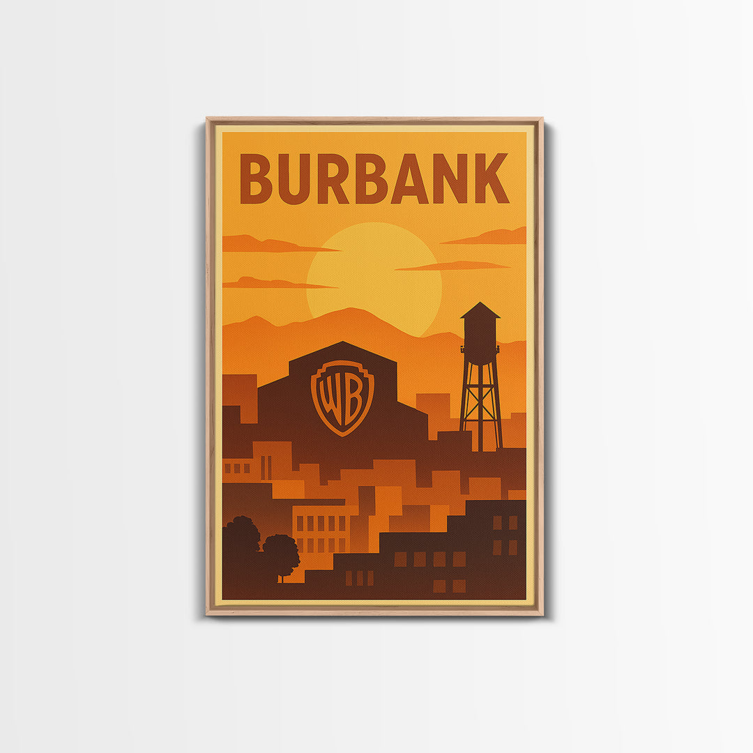 Burbank California Travel Poster, Canvas Print, Gold Art Deco Poster Art, Burbank Wall Art, Skyline Art, Poster Art, Gift For Travelers