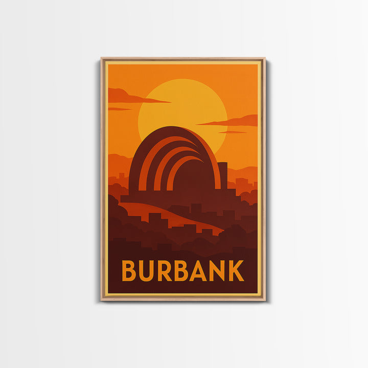 Burbank Travel Poster, Canvas Print, Warm Sunset Silhouette Art, Burbank Wall Art, Mid Century Wall Art, Vintage Travel Print, Design 2