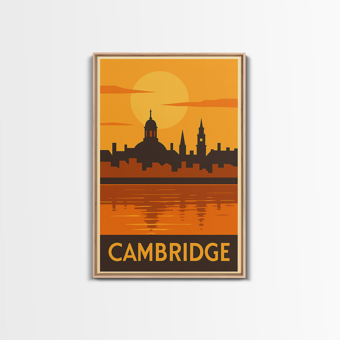 Cambridge Travel Poster, Canvas Print, Gold Art Deco Poster Art, Cambridge Art Print, Fine Art Print, Home Office Decor, Travel Wall Art