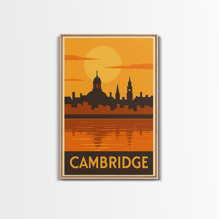 Cambridge Travel Poster, Canvas Print, Gold Art Deco Poster Art, Cambridge Art Print, Fine Art Print, Home Office Decor, Travel Wall Art