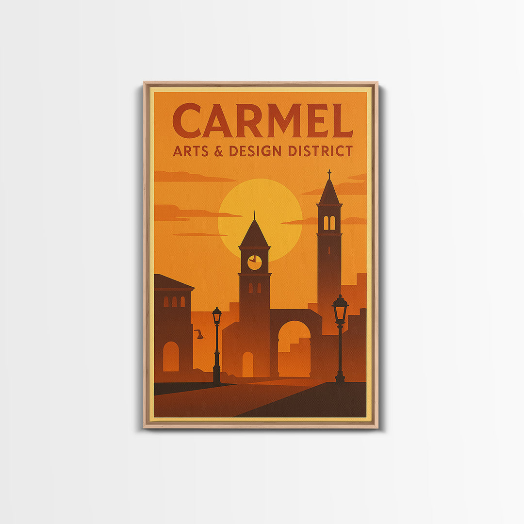 Carmel Indiana Travel Poster, Canvas Print, Warm Sunset Silhouette Art, Carmel Art Print, Fine Art Print, Wall Decor, Travel Poster Set