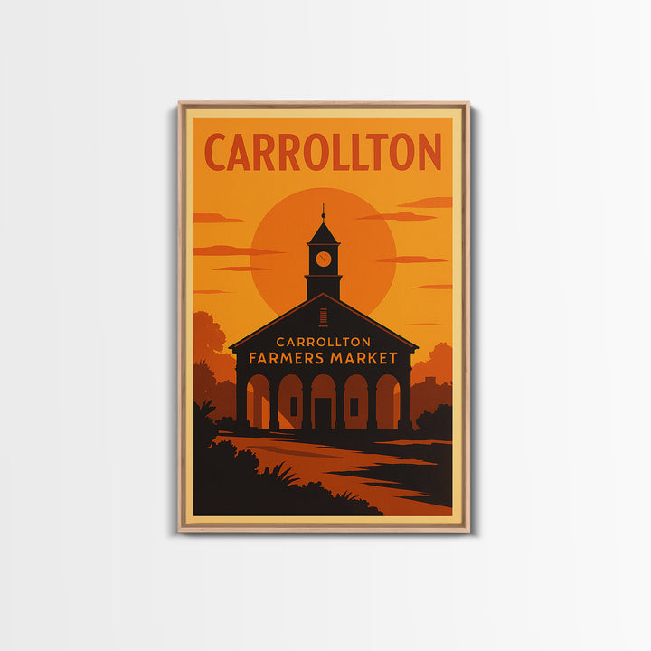Carrollton Texas Travel Poster, Framed Canvas Print, Golden Travel Poster Art, Carrollton City Art, Home Office Decor, Retro Travel Print