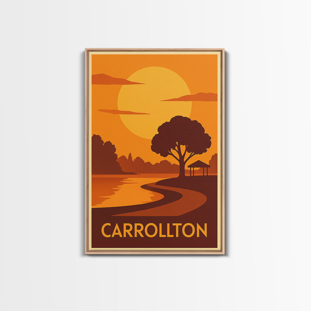 Carrollton Travel Poster, Canvas Print, Gold Art Deco Poster Art, Carrollton Art Print, Wanderlust Decor, Watercolor Downtown Skyline
