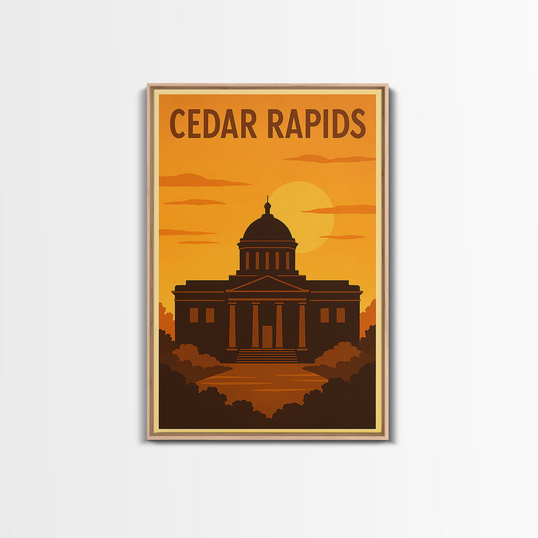 Cedar Rapids Iowa Travel Poster, Canvas Print, Golden Travel Poster Art, Cedar Rapids City Art, Vintage Travel Print, Travel Poster Art