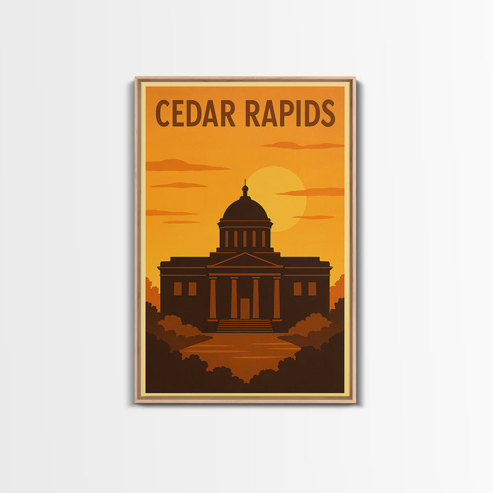 Cedar Rapids Iowa Travel Poster, Canvas Print, Golden Travel Poster Art, Cedar Rapids City Art, Vintage Travel Print, Travel Poster Art