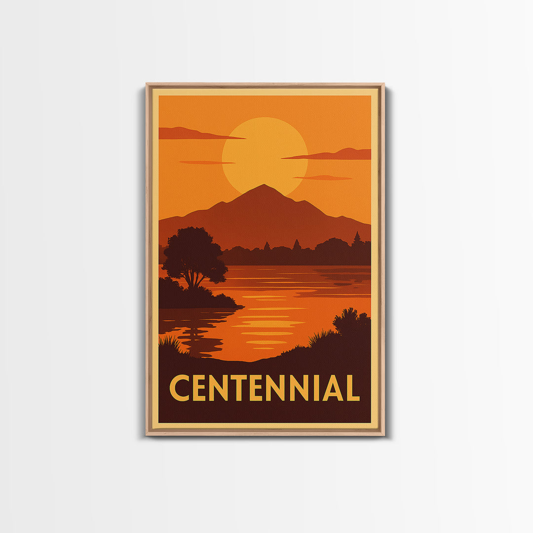 Centennial Travel Poster, Framed Canvas Print, Gold Art Deco Poster Art, Centennial Travel Art, Vintage Travel Art, City Travel Prints