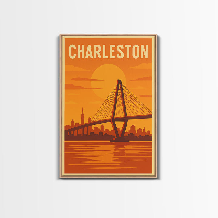 Charleston South Carolina Travel Poster, Canvas Print, Warm Sunset Silhouette Art, Charleston City Art, Fine Art Print, Travel Poster Art