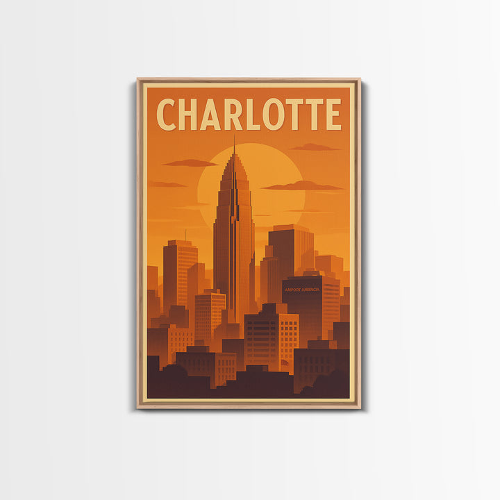 Charlotte North Carolina Travel Poster, Canvas Print, Gold Art Deco Poster Art, Charlotte Travel Art, Eclectic Wall Decor, Travel Wall Art