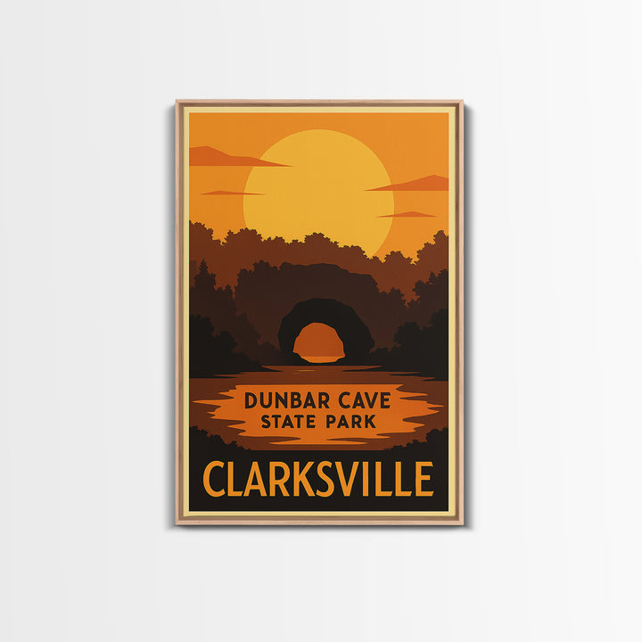 Clarksville Travel Poster, Canvas Print, Warm Sunset Silhouette Art, Clarksville Wall Art, Modern Wall Decor, City Illustration