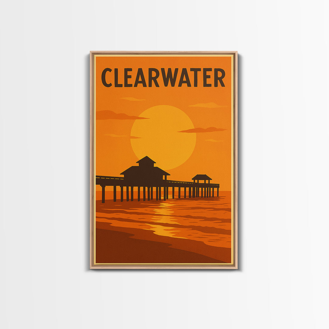 Clearwater Florida Travel Poster, Canvas Print, Warm Sunset Silhouette Art, Clearwater Poster Print, Wall Art, Gift For Travelers