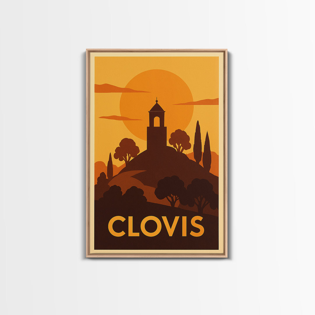 Clovis Travel Poster, Canvas Print, Gold Art Deco Poster Art, Clovis Poster Print, Living Room Wall Art, Travel Wall Decor, Poster Print