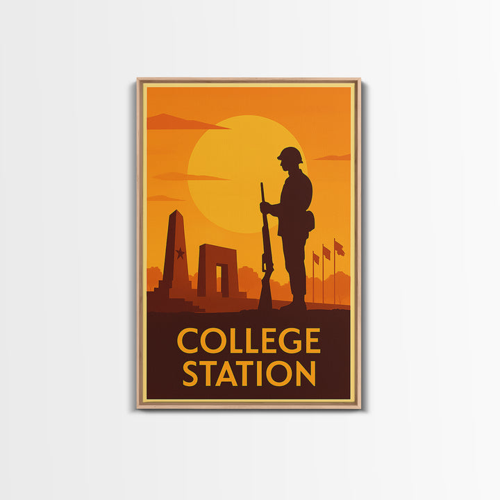 College Station Travel Poster, Canvas Print, Gold Art Deco Poster Art, College Station Poster Print, Living Room Wall Art, Travel Wall Art