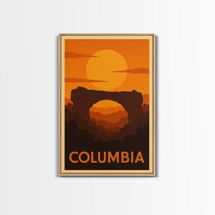 Columbia Travel Poster, Canvas Print, Warm Sunset Silhouette Art, Columbia City Art, Retro Travel Print, Eclectic Wall Decor, Wall Art