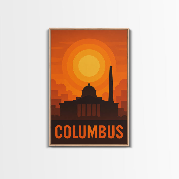 Columbus Travel Poster, Canvas Print, Golden Travel Poster Art, Columbus City Art, Living Room Wall Art, Vintage City Poster, Poster Art