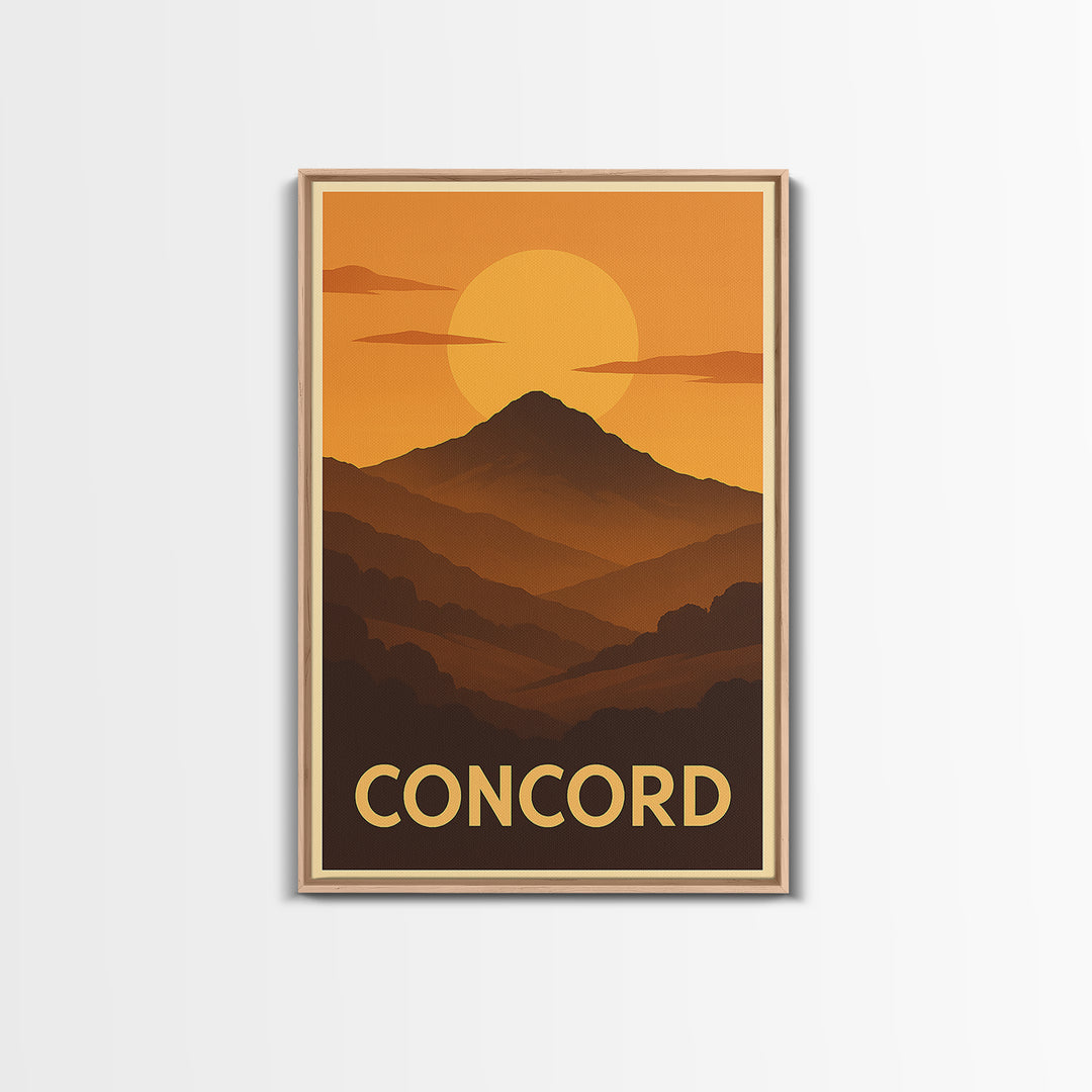 Concord Travel Poster, Canvas Print, Warm Sunset Silhouette Art, Concord Wall Art, Travel Poster Set, Mid Century Wall Art, Home Decor
