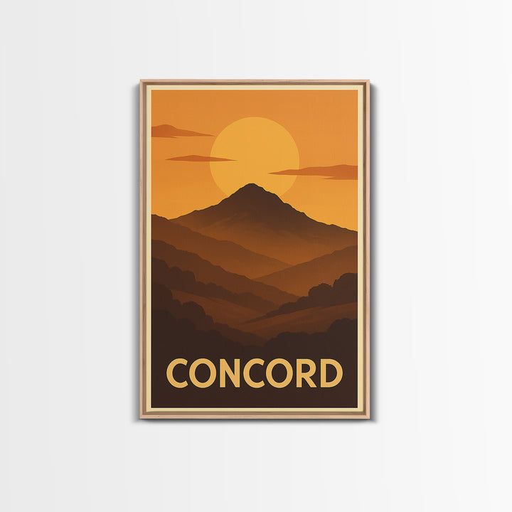 Concord Travel Poster, Canvas Print, Warm Sunset Silhouette Art, Concord Wall Art, Travel Poster Set, Mid Century Wall Art, Home Decor