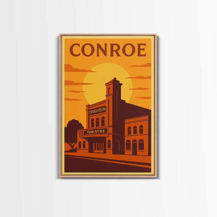 Conroe Texas Travel Poster, Canvas Print, Golden Poster Art, Conroe Art Print, Vintage Travel Print, Retro Travel Print, City Illustration