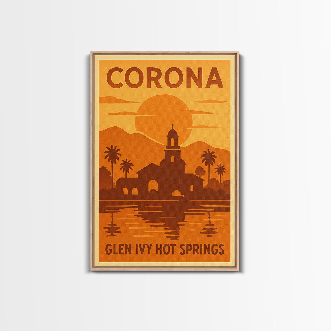 Corona California Travel Poster, Canvas Print, Gold Art Deco Poster Art, Corona City Art, Travel Art Print, Retro Travel Print, Wall Decor