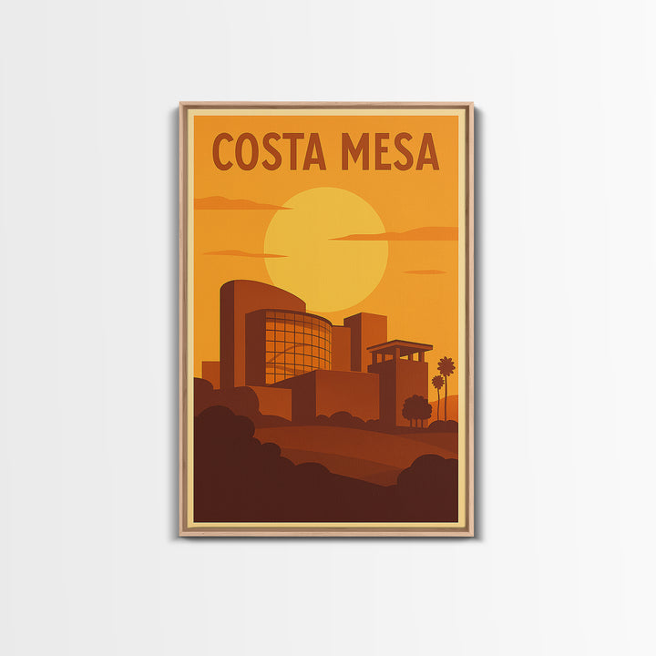 Costa Mesa California Travel Poster, Canvas Print, Warm Sunset Silhouette Art, Costa Mesa Wall Art, Travel Prints, Travel Art Print