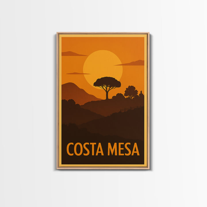 Costa Mesa Travel Poster, Canvas Print, Gold Art Deco Poster Art, Costa Mesa City Art, Gift For Travelers, Mid Century Wall Art