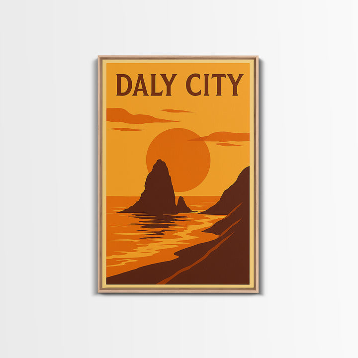 Daly City California Travel Poster, Canvas Print, Warm Sunset Silhouette Art, Daly Art Print, Wanderlust Decor, Gift For Travelers
