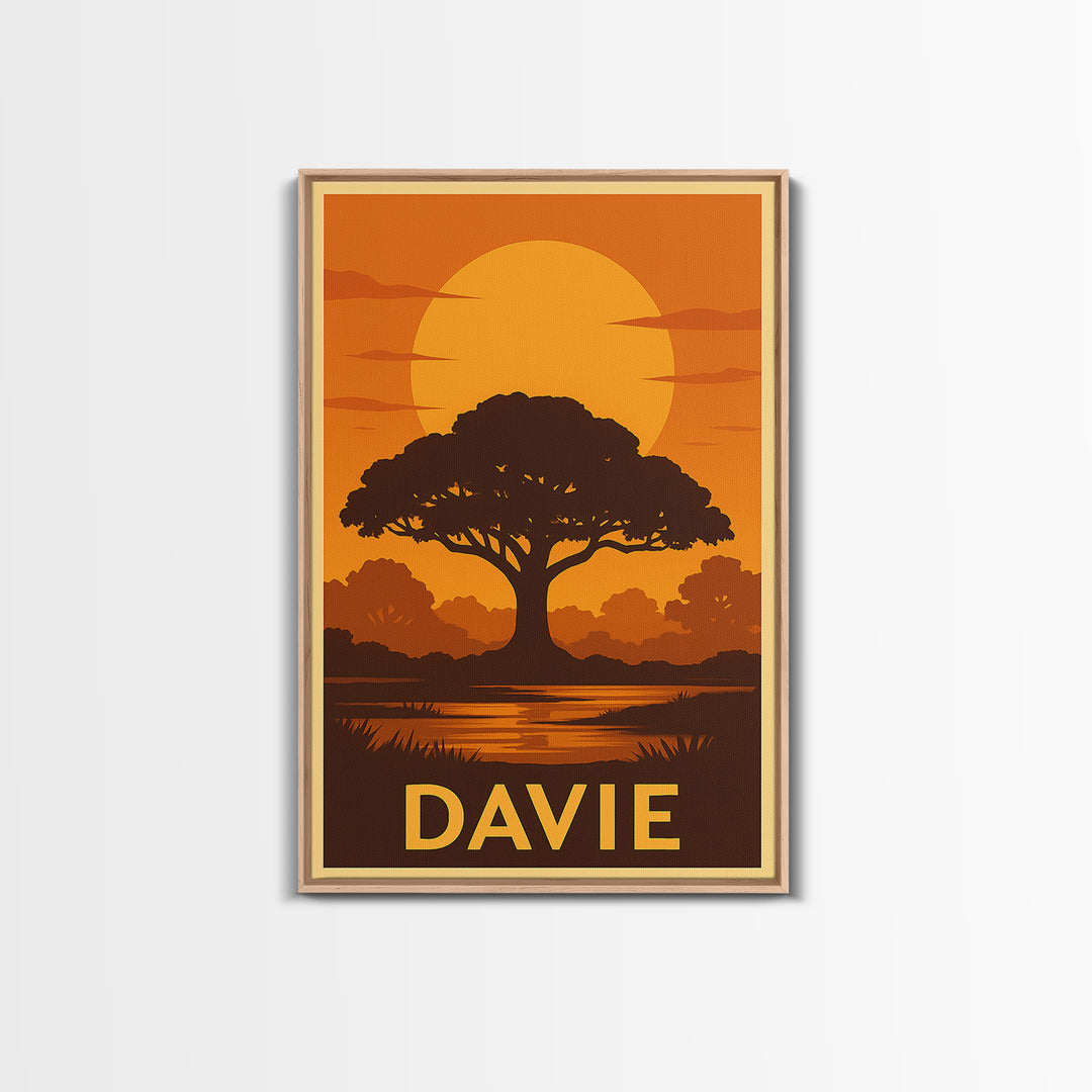 Davie Travel Poster, Canvas Print, Gold Art Deco Poster Art, Davie City Art, Wanderlust Decor, Fine Art Print, Watercolor Skyline